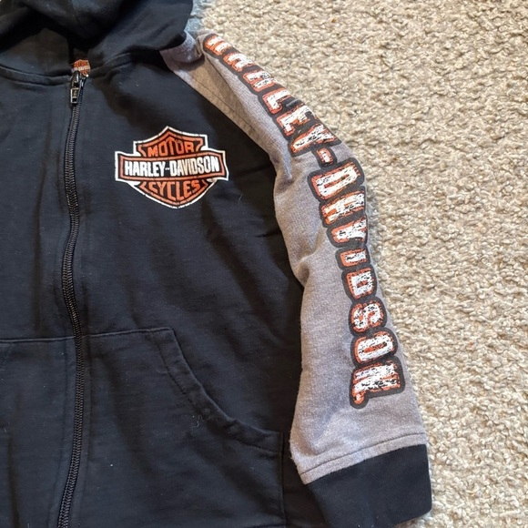 Harley Davidson Hooded Full Zip Sweatshirt Sz 4 Black Gray Kids - Picture 3 of 6